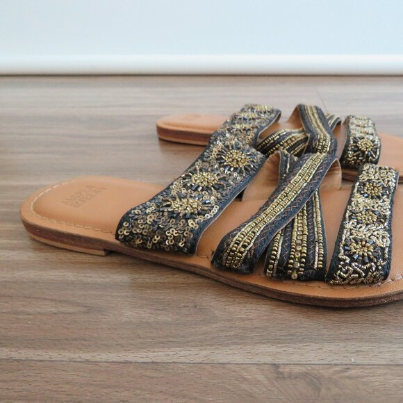 ANTHROPOLOGIE JASPER & JEERA La Plata Boho Beaded Slide Sandals - Size US 7.5 - Picture 8 of 14